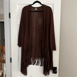 Alberto Makali Brown Laser Cut Fringe Faux-Suede Cardigan - Medium - Preowned